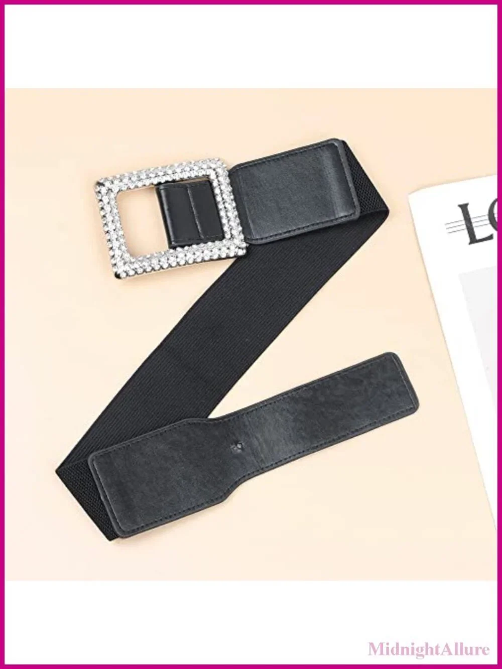 Wide Elastic Waist Belt Stretchy Cinch Belt with Rhinestone Buckle